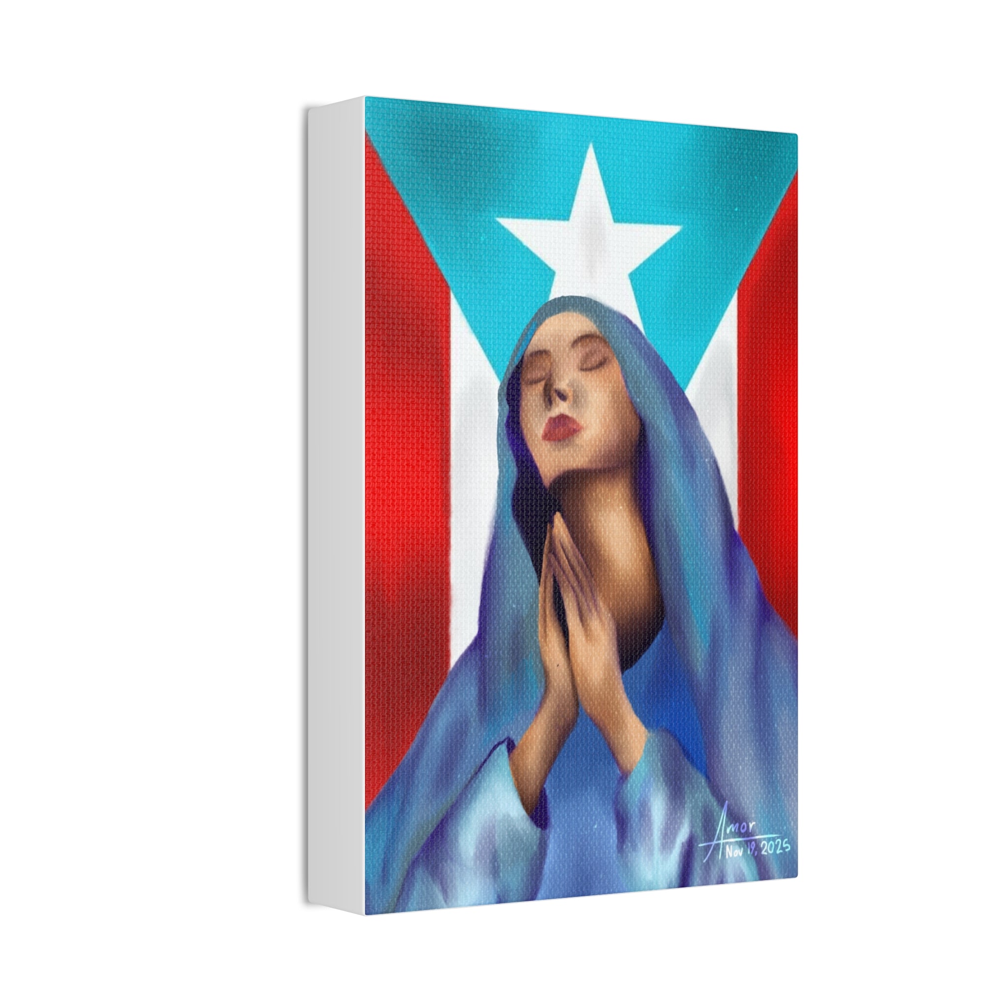 Puerto Rican Flag with Praying Mother Mary
