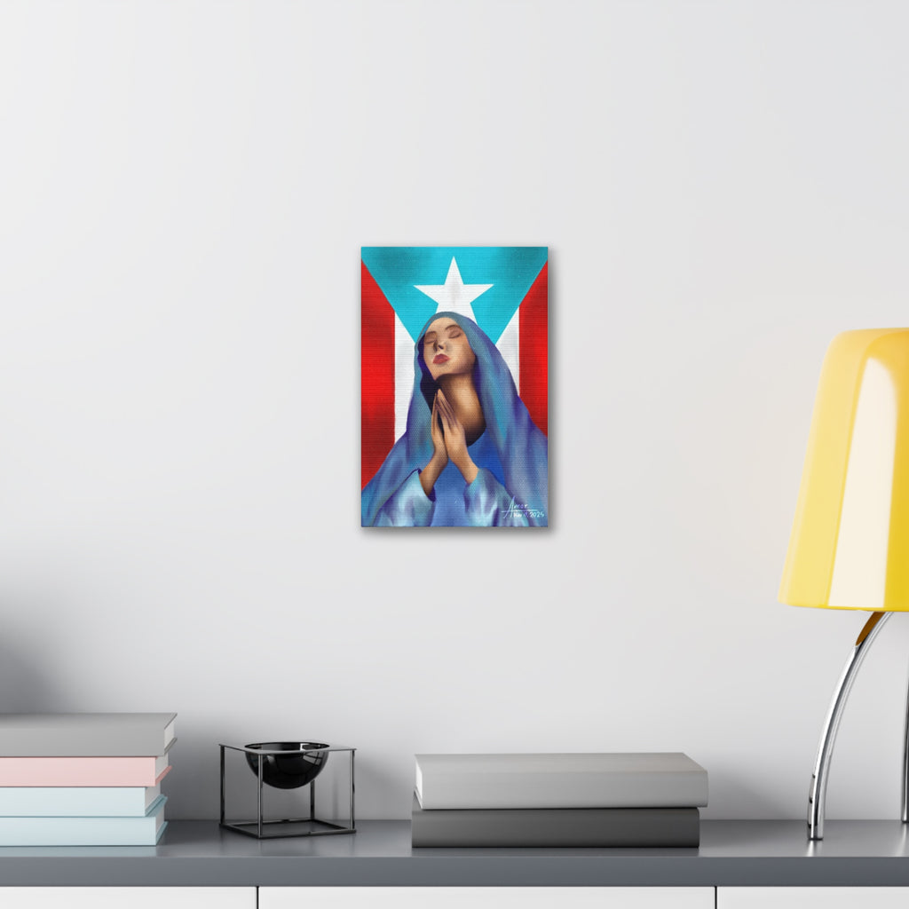 Puerto Rican Flag with Praying Mother Mary