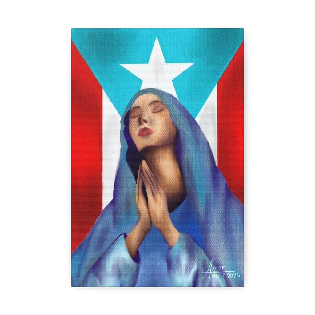 Puerto Rican Flag with Praying Mother Mary